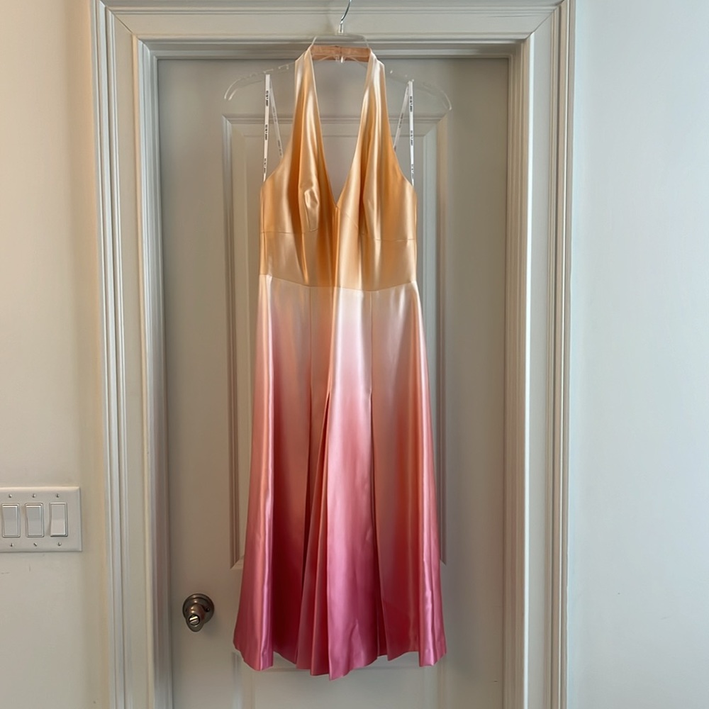 Laundry By Shelli Segal Gradient Halter Midi Dress in Gold, Pink and Cream